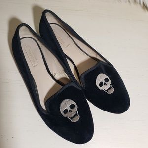 Zara Trafaluc Black Skull Velvet flats